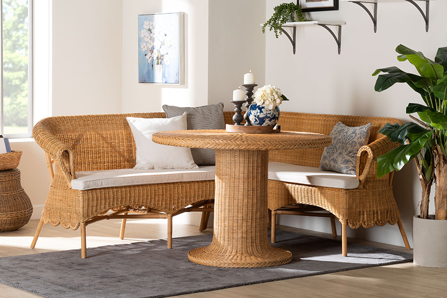 bali & pari Rashtin Bohemian Light Honey Rattan 3-Piece Dining Nook Set