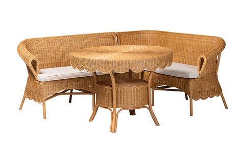 bali & pari Keitha Bohemian Light Honey Rattan 3-Piece Dining Nook Set