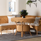bali & pari Keitha Bohemian Light Honey Rattan 3-Piece Dining Nook Set