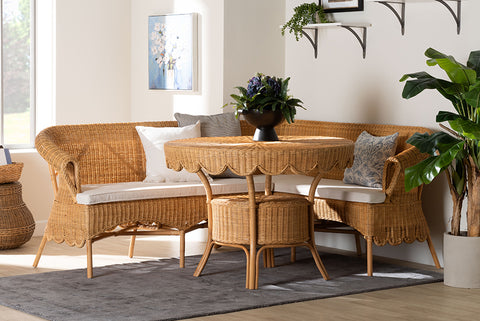 bali & pari Keitha Bohemian Light Honey Rattan 3-Piece Dining Nook Set