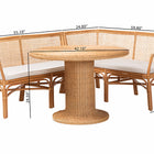 bali & pari Aara 3-Piece Natural Rattan Dining Nook Set - L-Shaped Corner Bench with Cushions and Round Pedestal Wicker Table, Handwoven Boho Coastal Breakfast Banquette for Kitchen or Sunroom