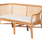 bali & pari Aara 3-Piece Natural Rattan Dining Nook Set - L-Shaped Corner Bench with Cushions and Round Pedestal Wicker Table, Handwoven Boho Coastal Breakfast Banquette for Kitchen or Sunroom