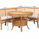 bali & pari Ceona 3-Piece Natural Rattan Dining Nook Set - L-Shaped Banquette Seating with Cushions and Wicker Table with Scallop Edge, Boho Coastal Style Dining