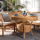bali & pari Ceona 3-Piece Natural Rattan Dining Nook Set - L-Shaped Banquette Seating with Cushions and Wicker Table with Scallop Edge, Boho Coastal Style Dining