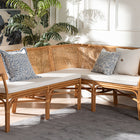 bali & pari Adede 2-Piece Natural Rattan Corner Bench Set - Handwoven Wicker L-Shaped Dining Nook Seating with Cushions, Boho Coastal Style Banquette for Kitchen, Dining or Sunroom