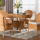 bali & pari Tyrone 5-Piece Rattan Dining Set - Round Wicker Table with Scallop Edge and 4 Side Chairs, Handwoven Boho Coastal Style for Dining, Kitchen or Sun Room, Light Honey