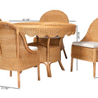 bali & pari Tyrone 5-Piece Rattan Dining Set - Round Wicker Table with Scallop Edge and 4 Side Chairs, Handwoven Boho Coastal Style for Dining, Kitchen or Sun Room, Light Honey