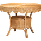 bali & pari Tudor 5-Piece Rattan Dining Set - Round Wicker Table with Scallop Edge and 4 Armchairs, Handwoven Boho Coastal Style for Dining, Kitchen or Sun Room, Light Honey