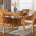 bali & pari Tudor 5-Piece Rattan Dining Set - Round Wicker Table with Scallop Edge and 4 Armchairs, Handwoven Boho Coastal Style for Dining, Kitchen or Sun Room, Light Honey