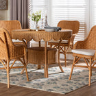 bali & pari Tucson 5-Piece Rattan Dining Set - Round Wicker Table with Scallop Edge and 4 Armchairs, Handwoven Boho Coastal Style for Dining, Kitchen or Sun Room, Light Honey