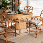 bali & pari Trevor 5-Piece Rattan Dining Set - Round Wicker Table with Scallop Edge and 4 Armchairs, Handwoven Boho Coastal Style for Dining, Kitchen or Sun Room, Light Honey