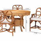 bali & pari Trevor 5-Piece Rattan Dining Set - Round Wicker Table with Scallop Edge and 4 Armchairs, Handwoven Boho Coastal Style for Dining, Kitchen or Sun Room, Light Honey