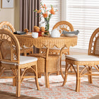 bali & pari Travis 5-Piece Natural Rattan Dining Set - Handwoven Wicker Set with Round Scalloped Edge Table and  4 Curved Back Chairs, Coastal Boho Dining Room Furniture with Cushioned Seating