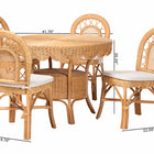 bali & pari Travis 5-Piece Natural Rattan Dining Set - Handwoven Wicker Set with Round Scalloped Edge Table and  4 Curved Back Chairs, Coastal Boho Dining Room Furniture with Cushioned Seating