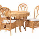 bali & pari Tony 5-Piece Natural Rattan Dining Set with Round Scalloped Edge Table and 4 Chairs, Handwoven Wicker Dining Furniture with Cushioned Seats, Boho Coastal Kitchen or Dining Room Set