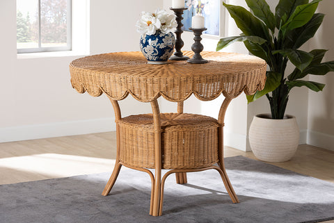 bali & pari Abena Bohemian Scalloped Light Honey Rattan Dining Table