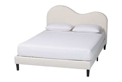Baxton Studio Dalton Boucle Upholstered Platform Bed - Soft Fabric Queen Size Bed Frame with Headboard, Minimalist Design, Cream