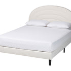 Baxton Studio Pelagia Boucle Upholstered Platform Bed - Soft Fabric Queen Size Bed Frame with Padded Headboard, Minimalist Design, Cream