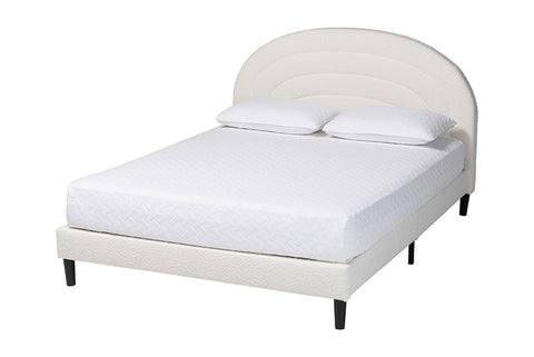 Baxton Studio Pelagia Boucle Upholstered Platform Bed - Soft Fabric Queen Size Bed Frame with Padded Headboard, Minimalist Design, Cream