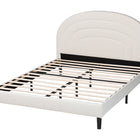 Baxton Studio Pelagia Boucle Upholstered Platform Bed - Soft Fabric Queen Size Bed Frame with Padded Headboard, Minimalist Design, Cream