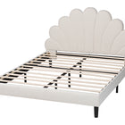 Baxton Studio Albion Boucle Upholstered Platform Bed - Soft Fabric Queen Size Bed Frame with Padded Headboard, Minimalist Design, Cream