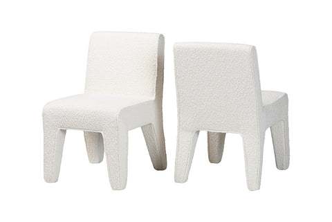 Baxton Studio Helios Boucle Dining Chair Set of 2 - Modern Armless Upholstered Accent Chair, Soft White, Minimalist Design