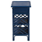 bali & pari Tiaret Natural Rattan Nightstand with Drawer and Shelves - Chippendale-Style Bedside Table for Bedroom or Coastal Living Spaces, Blue