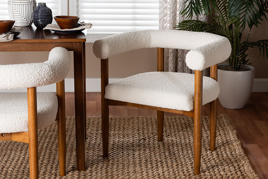Baxton Studio Caia Boucle Dining Chair - Modern Upholstered Accent Armchair, Cream, Minimalist Design