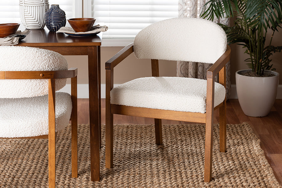 Baxton Studio Biana Boucle Dining Chair - Modern Upholstered Accent Armchair, Cream, Minimalist Design