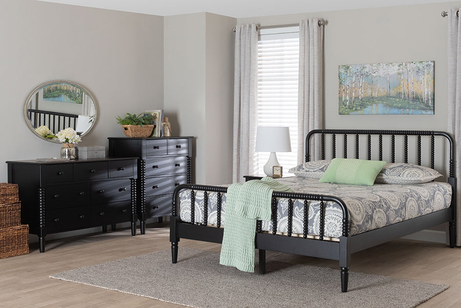 Baxton Studio Braith Farmhouse Black Spindle Wood Queen Size 4-Piece Bedroom Set