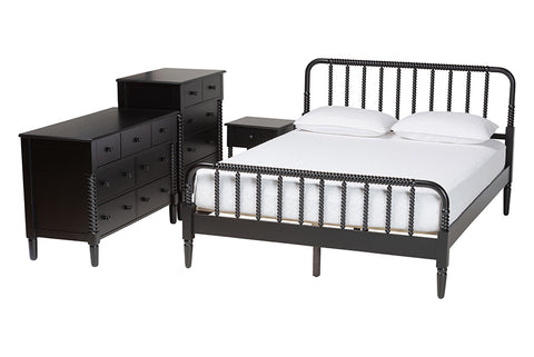Baxton Studio Braith Farmhouse Black Spindle Wood Queen Size 4-Piece Bedroom Set