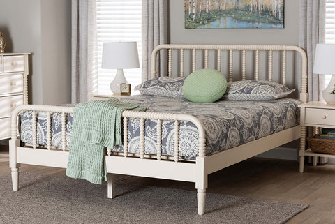 Baxton Studio Braith Farmhouse Ivory Spindle Wood Queen Size Platform Bed