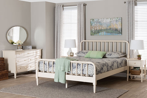 Baxton Studio Braith Farmhouse Ivory Spindle Wood Queen Size 4-Piece Bedroom Set with Two Nightstands