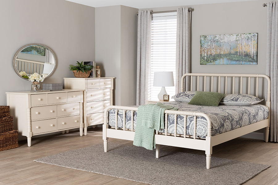 Baxton Studio Braith Farmhouse Ivory Spindle Wood King Size 4-Piece Bedroom Set