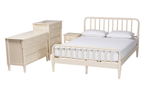 Baxton Studio Braith Farmhouse Ivory Spindle Wood King Size 4-Piece Bedroom Set