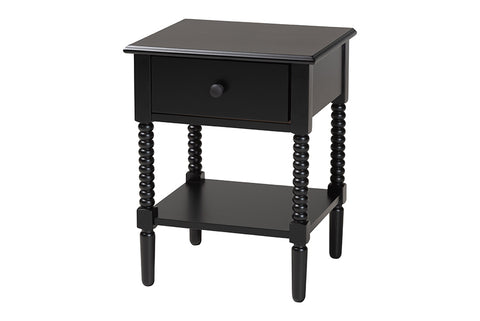 Baxton Studio Braith Farmhouse Black Spindle Wood 1-Drawer Nightstand