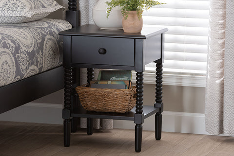 Baxton Studio Braith Farmhouse Black Spindle Wood 1-Drawer Nightstand