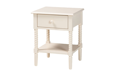 Baxton Studio Braith Farmhouse Ivory Spindle Wood 1-Drawer Nightstand