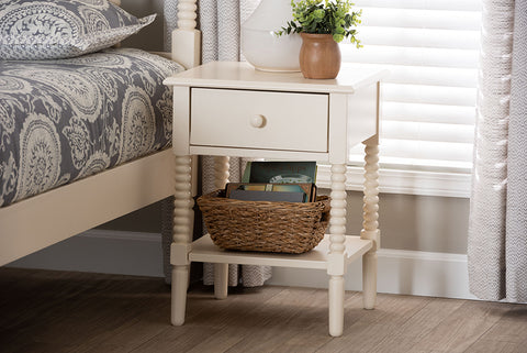 Baxton Studio Braith Farmhouse Ivory Spindle Wood 1-Drawer Nightstand