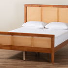 Baxton Studio Walthard Mid-Century Light Walnut Queen Platform Bed with Woven Rattan