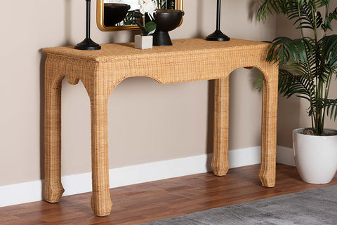 bali & pari Abena Handwoven Natural Rattan Console Table - Ming Style Wicker Accent Table or Sofa Table, Boho Coastal Style Furniture for Hallway, Living Room or Foyer