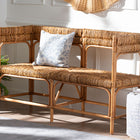 bali & pari Adisa Natural Rattan Bench - Handcrafted Banquette with Woven Seagrass Seat and Back, Coastal Boho Accent Seating for Entryway, Dining or Living Room