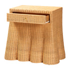 bali & pari Chica Scalloped Natural Rattan Console Table with Drawer - Handwoven Wicker Accent Table with Flared Skirt, Coastal Boho Style for Entryway or Living Room, Rectangle