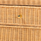 bali & pari Chica Scalloped Natural Rattan Console Table with Drawer - Handwoven Wicker Accent Table with Flared Skirt, Coastal Boho Style for Entryway or Living Room, Rectangle