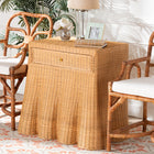 bali & pari Chica Scalloped Natural Rattan Console Table with Drawer - Handwoven Wicker Accent Table with Flared Skirt, Coastal Boho Style for Entryway or Living Room, Rectangle