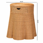 bali & pari Dayo Scalloped Natural Rattan Console Table with Drawer - Handwoven Wicker Accent Table with Flared Skirt, Coastal Boho Style for Entryway or Living Room, Round