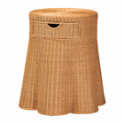 bali & pari Dayo Scalloped Natural Rattan Console Table with Drawer - Handwoven Wicker Accent Table with Flared Skirt, Coastal Boho Style for Entryway or Living Room, Round