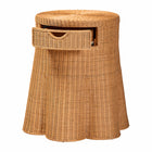 bali & pari Dayo Scalloped Natural Rattan Console Table with Drawer - Handwoven Wicker Accent Table with Flared Skirt, Coastal Boho Style for Entryway or Living Room, Round