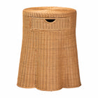 bali & pari Dayo Scalloped Natural Rattan Console Table with Drawer - Handwoven Wicker Accent Table with Flared Skirt, Coastal Boho Style for Entryway or Living Room, Round