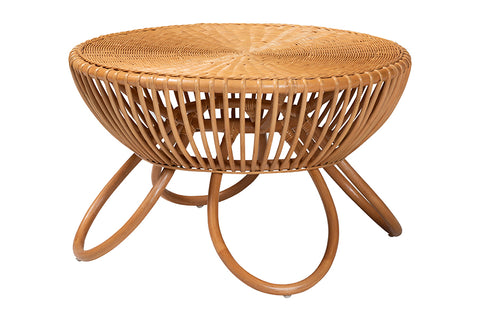 bali & pari Abel Natural Rattan Coffee Table with Splayed Legs - Handcrafted Boho Accent Table, Light Honey